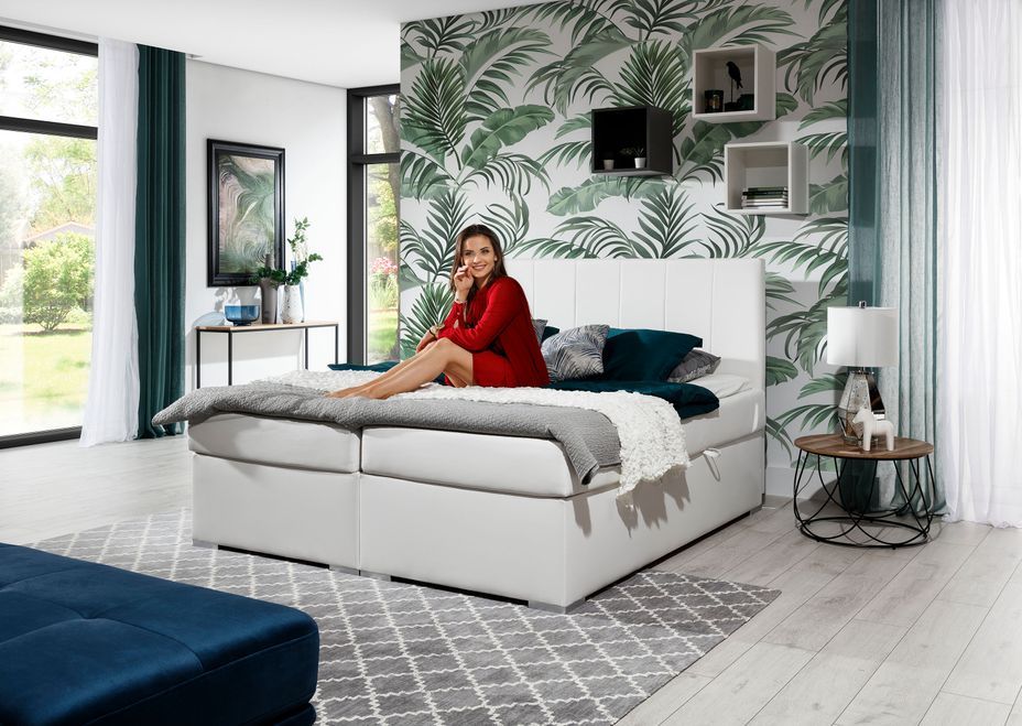 Lit continental tissu gris clair avec matelas et surmatelas Louna - Photo n°15