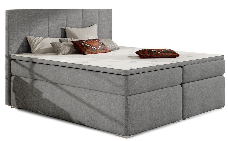 Lit continental tissu gris clair avec matelas et surmatelas Louna - Photo n°1