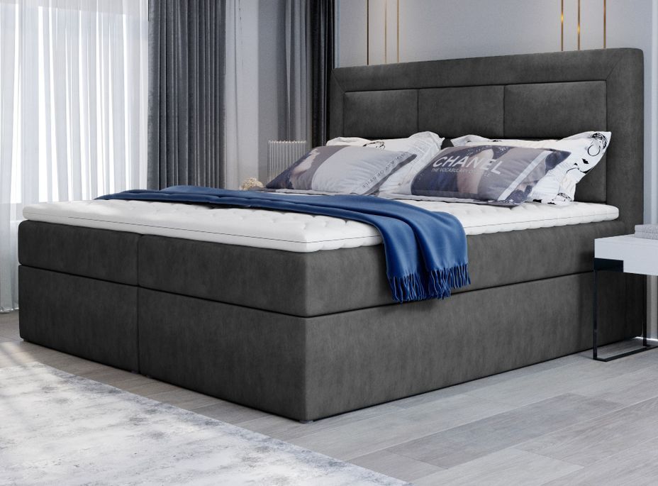 Lit continental tissu gris foncé Balore - Photo n°1