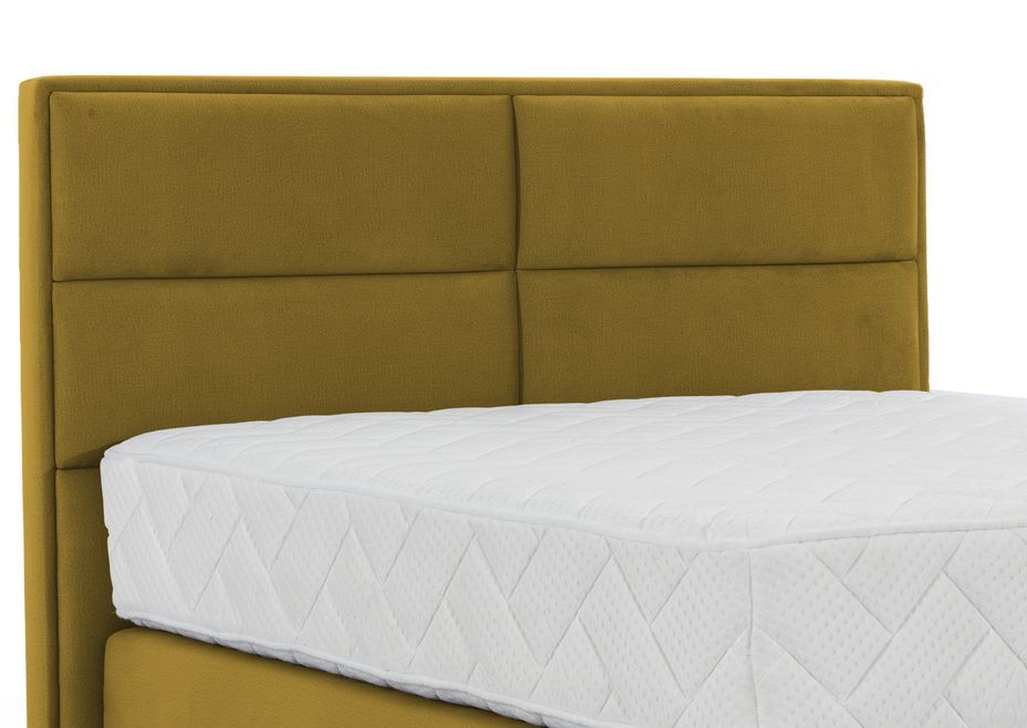 Lit continental tissu jaune moutarde Tiempo avec matelas 30 cm en latex et pied métal noir - Photo n°3