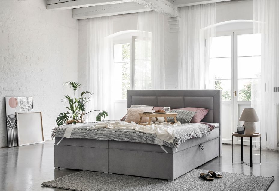 Lit continental velours beige Balore - Photo n°9