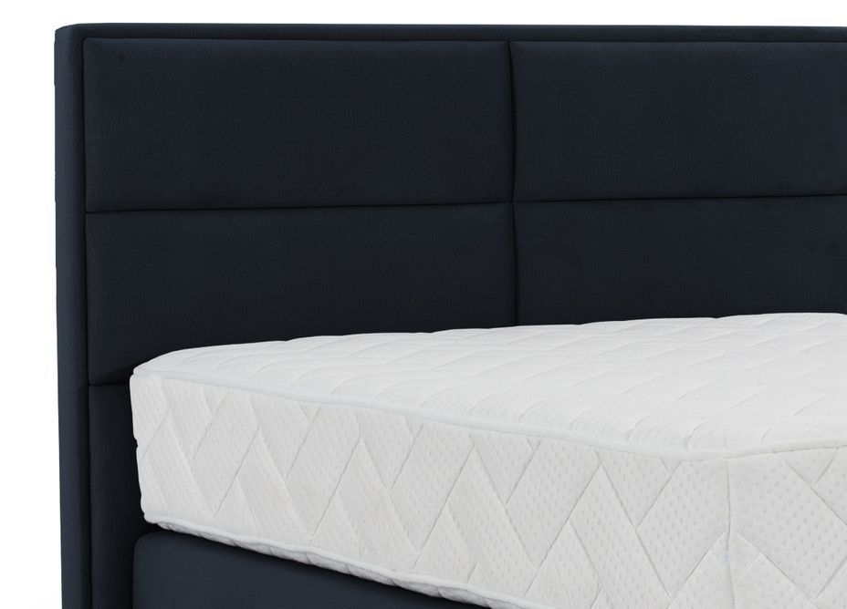Lit continental velours bleu marine Tiempo avec matelas 30 cm en latex et pied métal noir - Photo n°3