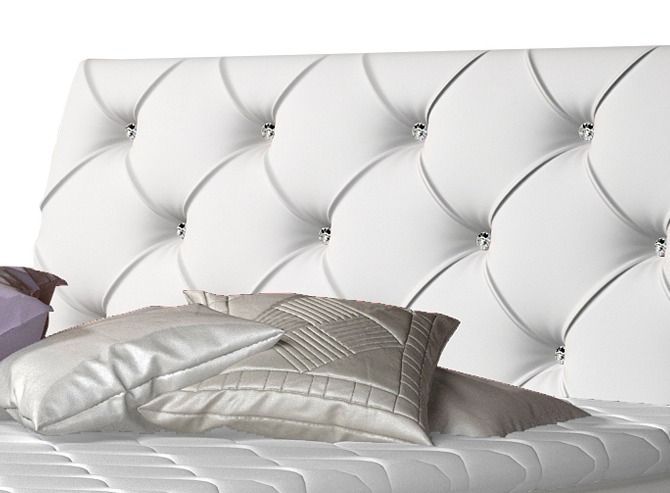 Lit design continental avec tête de lit capitonnée strass simili cuir blanc Banky - Photo n°3