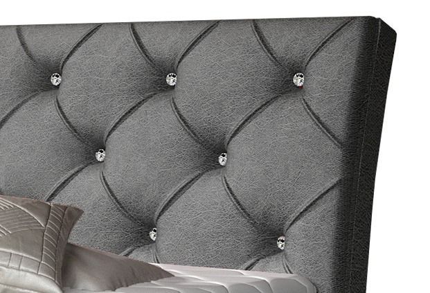 Lit design continental avec tête de lit capitonnée strass tissu gris anthracite Banky - Photo n°3