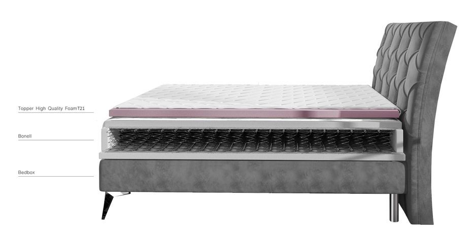 Lit design continental avec tête de lit capitonnée strass tissu gris anthracite Banky - Photo n°4
