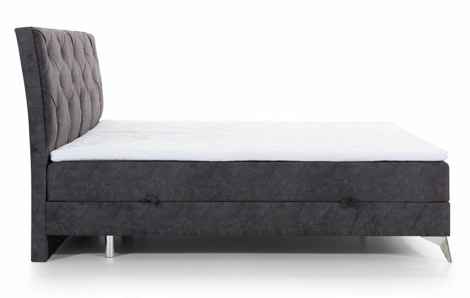 Lit design continental avec tête de lit capitonnée strass tissu gris anthracite Banky - Photo n°7