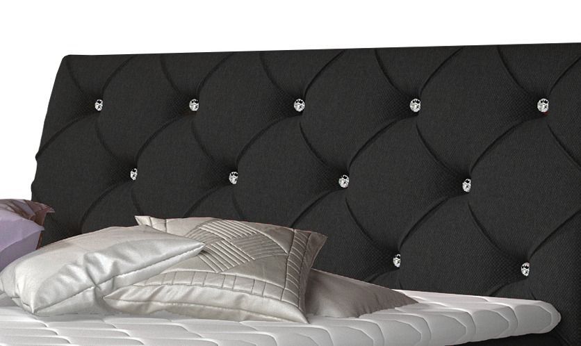 Lit design continental avec tête de lit capitonnée strass tissu noir Banky - Photo n°3