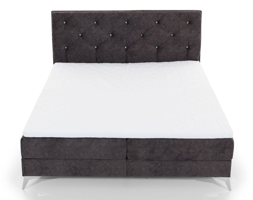Lit design continental avec tête de lit capitonnée strass tissu noir Banky - Photo n°10
