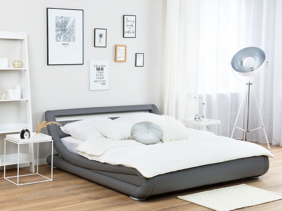 Lit design gris avec Led Zapa 140x190 cm - Photo n°5