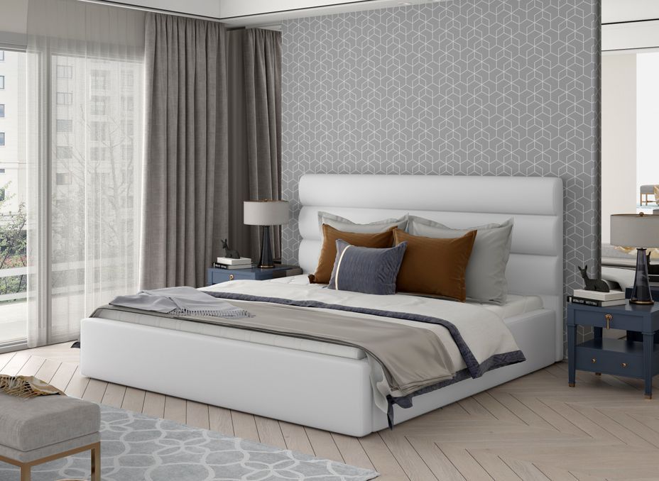 Lit design simili cuir blanc avec coffre de rangement Klarina - Photo n°2