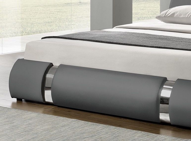 Lit design coffre 140x190 cm similicuir gris et métal Ange - Photo n°3