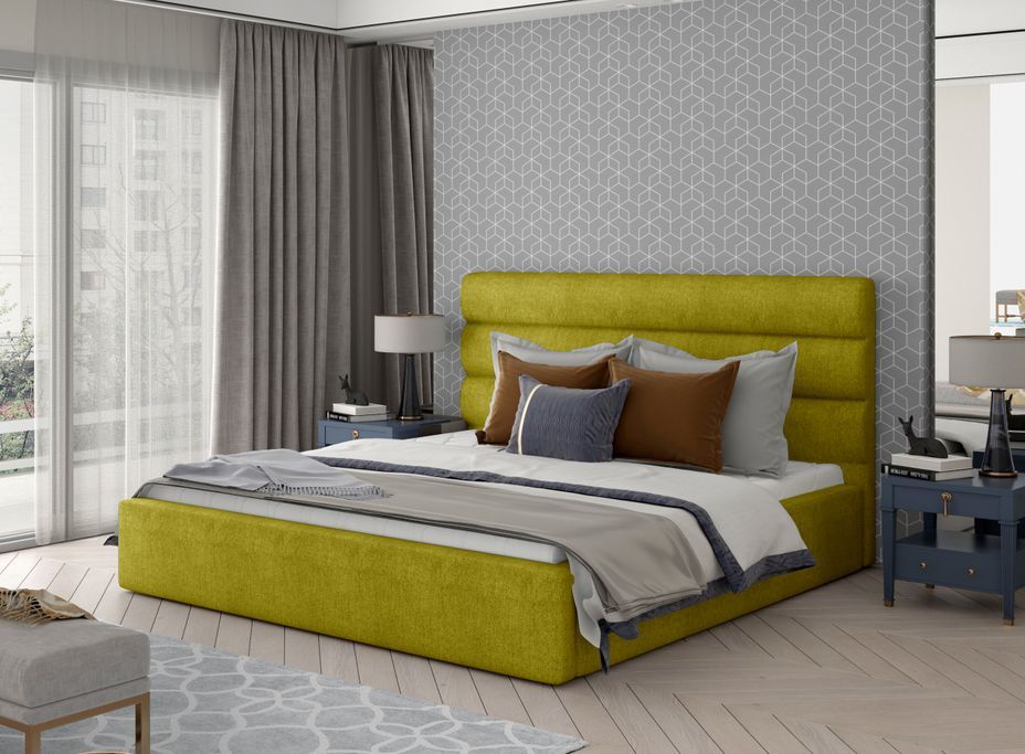 Lit design tissu jaune Klarina - Photo n°2
