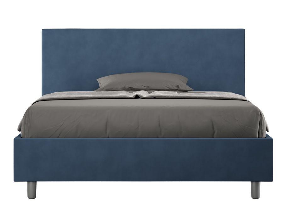 Lit double 140x190 cm tissu bleu Adelyne - Photo n°1