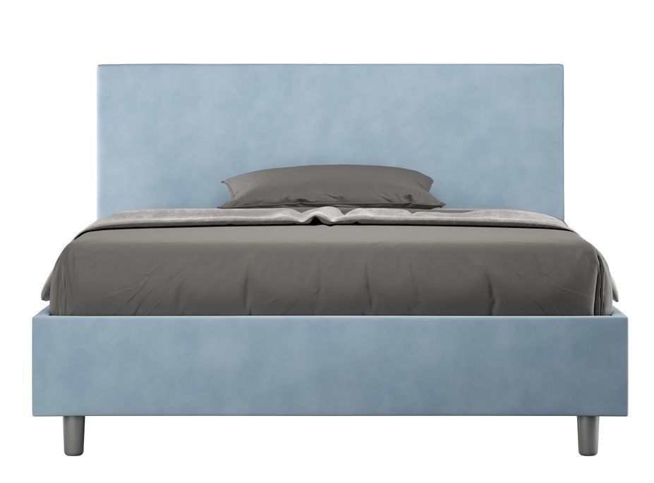 Lit double 140x190 cm tissu bleu ciel Adelyne - Photo n°1