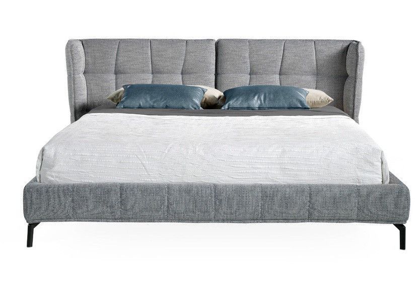 Lit double 180x200 cm capitonné tissu gris Clever - Photo n°1