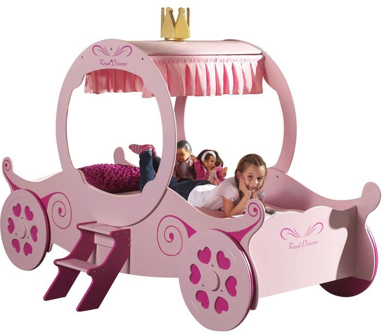 Lit enfant carrosse de princesse 90x200 cm bois rose Cara - Photo n°1