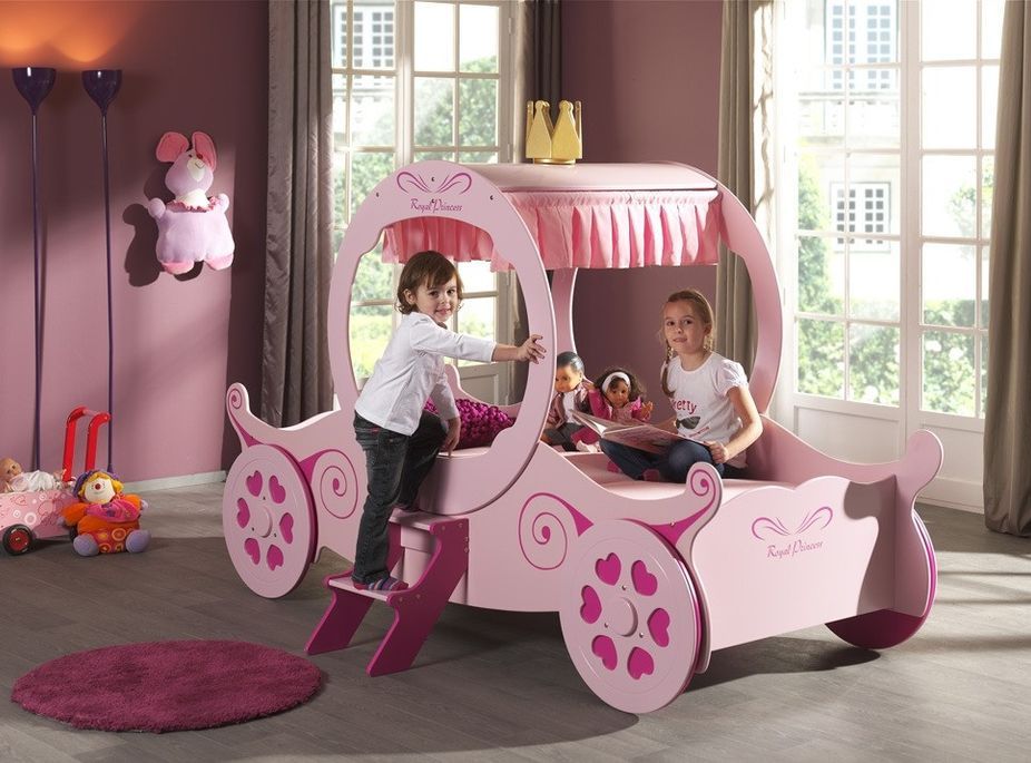 Lit enfant carrosse de princesse 90x200 cm bois rose Cara - Photo n°2
