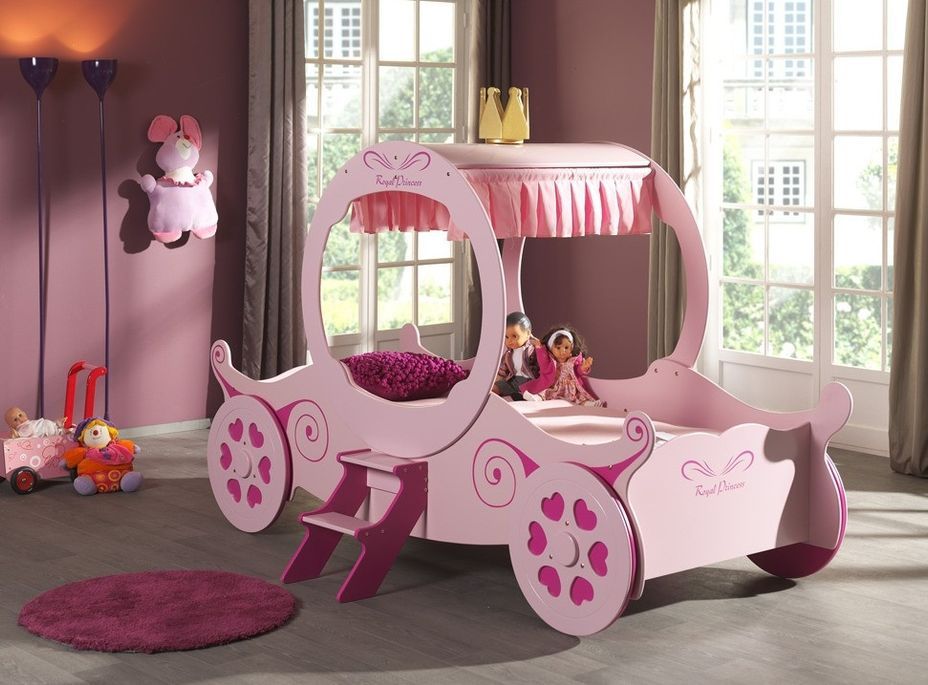 Lit enfant carrosse de princesse 90x200 cm bois rose Cara - Photo n°5