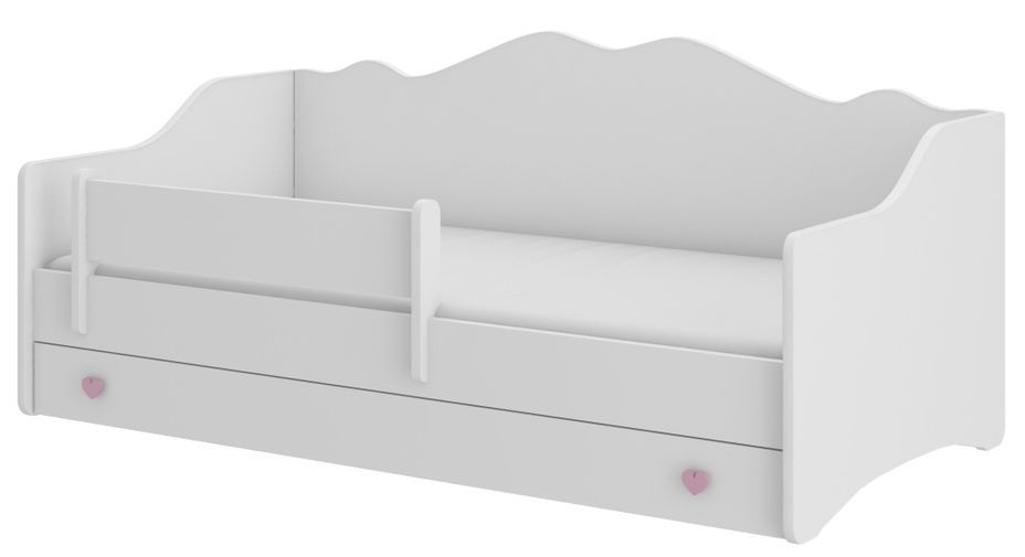 Lit enfant avec tiroirs de rangement bois blanc 80x160 cm petit coeur rose Belly - Photo n°1
