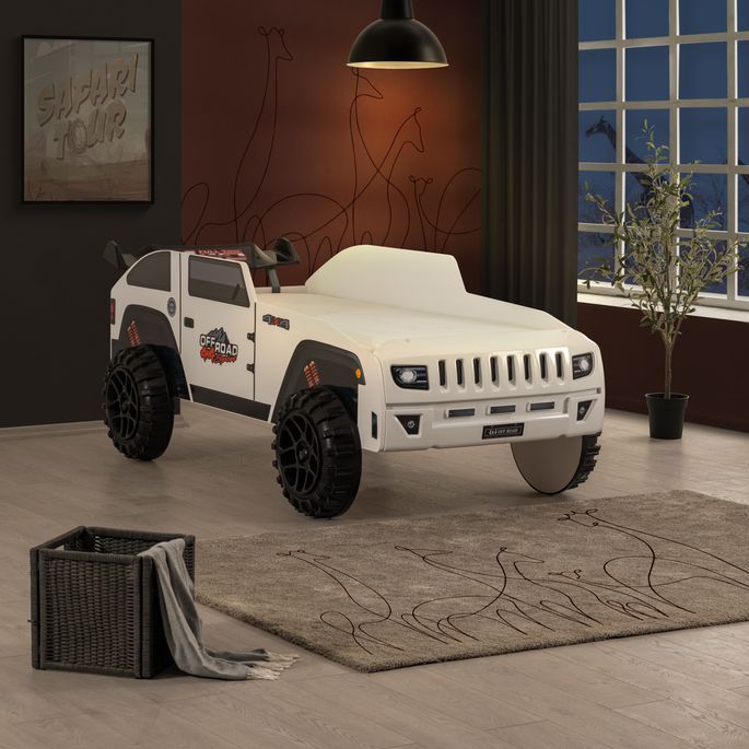 Lit enfant jeep blanche tout terrain avec phares - Photo n°4
