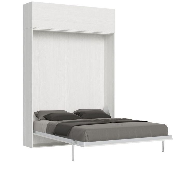 Lit escamotable 140x190 cm avec 1 meuble haut bois blanc kanto - Photo n°1