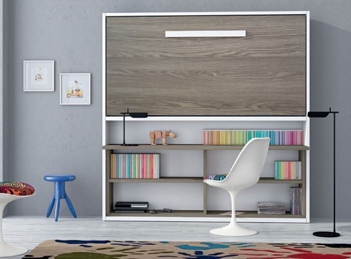 Lit escamotable horizontal 80x190 cm avec rangement et bureau Laura - Photo n°1