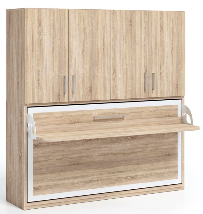 Lit escamotable horizontal 90x190 cm avec bureau et armoire 4 portes Spako - Haut de gamme - Photo n°5