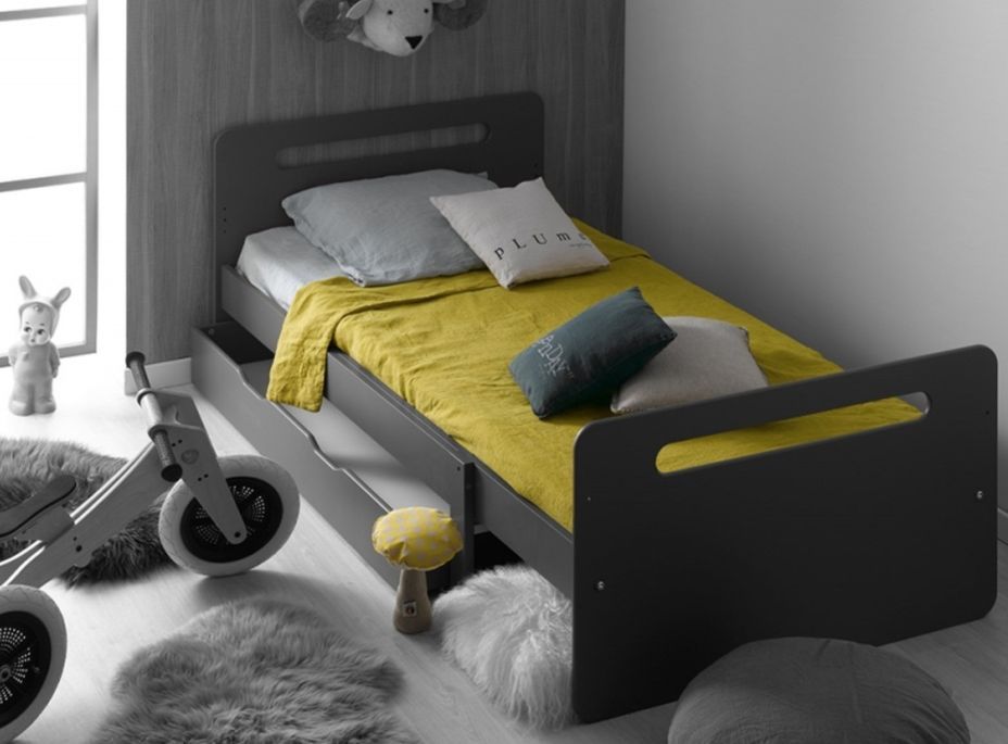 Lit évolutif avec tiroir 90x140/190 cm bois anthracite Féroé - Photo n°3