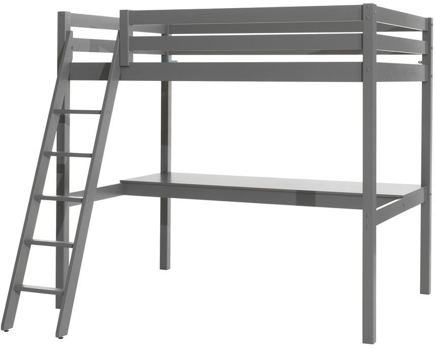 Lit mezzanine 140x200 cm et lit simple 90x200 cm pin massif gris Pino - Photo n°2