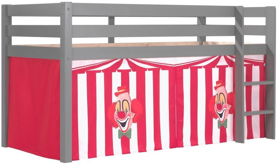 Lit mezzanine 90x200 cm avec tente clown pin massif gris Pino - Photo n°1