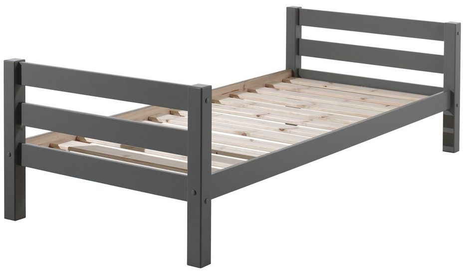 Lit mezzanine 90x200 cm et lit simple 90x200 cm pin massif gris Pino - Photo n°3