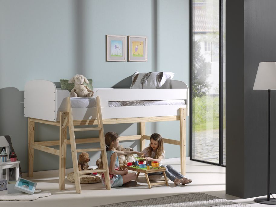 Lit mezzanine 90x200 cm laqué blanc et pin massif clair Kiddy - Photo n°4