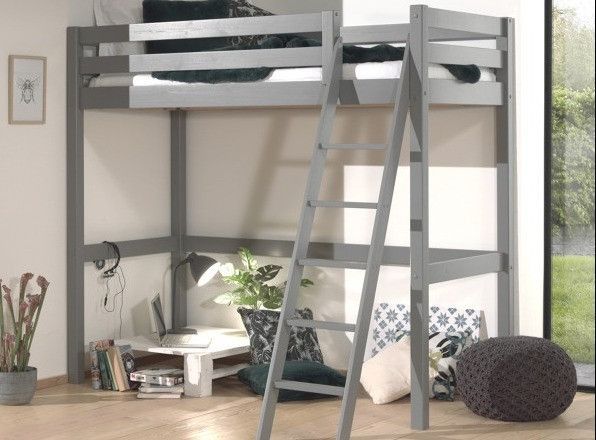 Lit mezzanine 90x200 cm pin massif gris Pino - Photo n°2