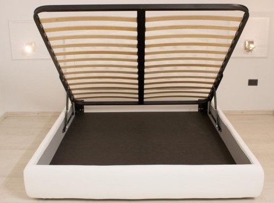 Lit moderne 140x190 cm avec tête de lit rayures verticales matelassé simili cuir café Bazen - Photo n°4