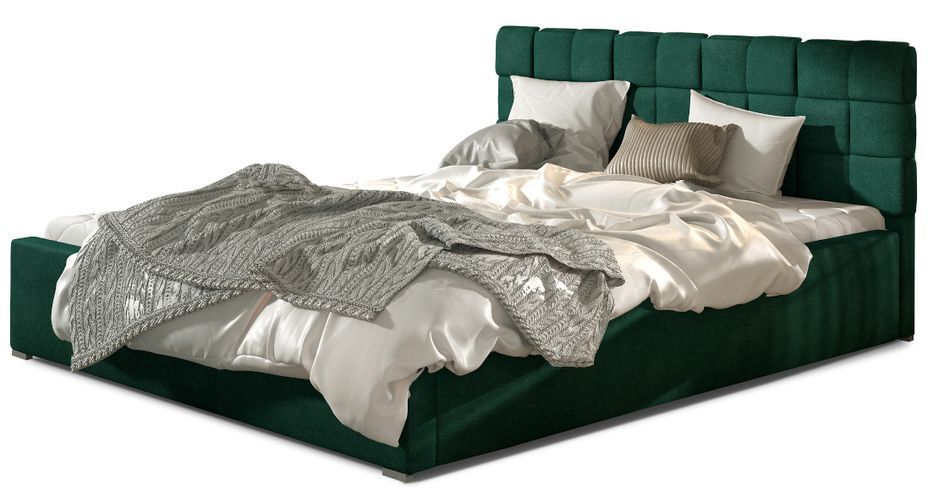 Lit moderne 140x200 cm capitonné velours vert Kandy - Photo n°1