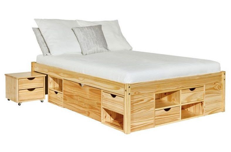 Lit multi-rangement pin massif vernis naturel Klass 140x200 cm - Photo n°1