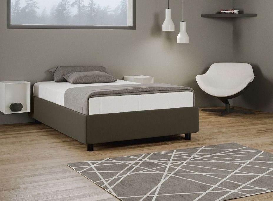 Lit simili cuir gris avec sommier Avotra 120x190 cm - Photo n°2