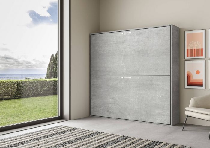 Lit superposé escamotable horizontal bois gris ciment kanto 85x185 cm - Photo n°4