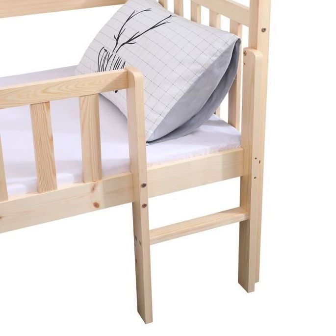 Lit Sureleve Enfant Avec Bacs De Rangements Pin Massif Bicolor Brut Blanc Sommier Inclus 90x190 Cm Elidja Lestendances Fr