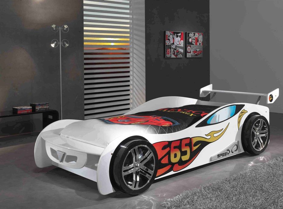 Lit voiture de course 90x200 cm bois blanc Lemans - Photo n°3