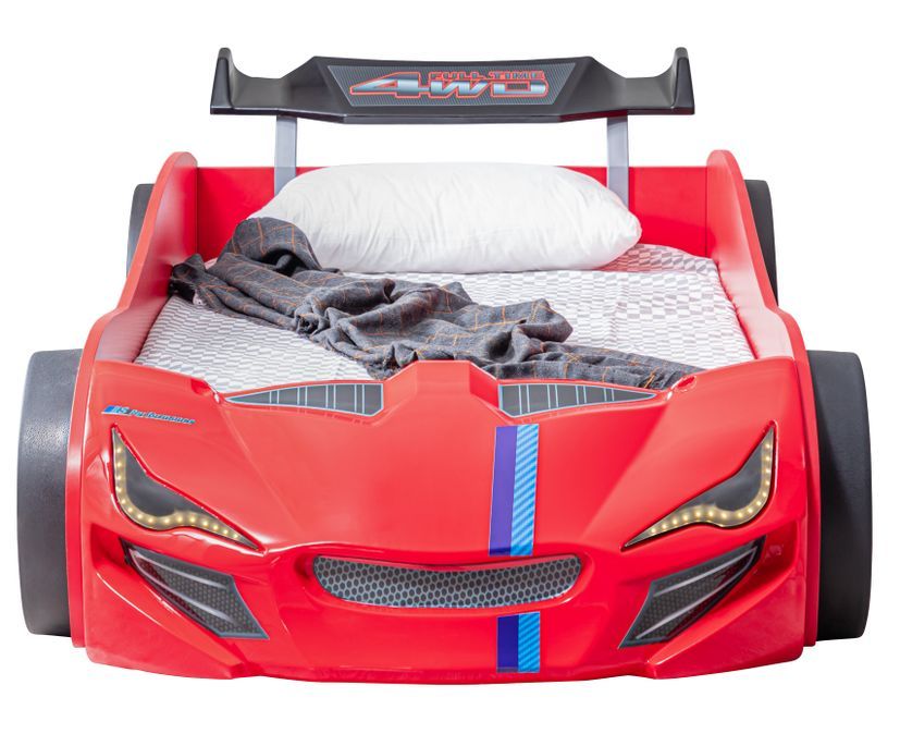 Lit voiture de course avec phares Mustang rouge - Photo n°2