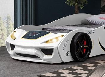 Lit voiture de course blanc avec phares Rino 90x190 cm - Photo n°3