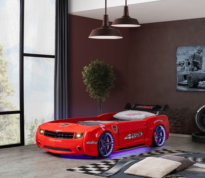 Lit voiture de course rouge avec led et bruitage Fusion 90x190 cm - Photo n°4