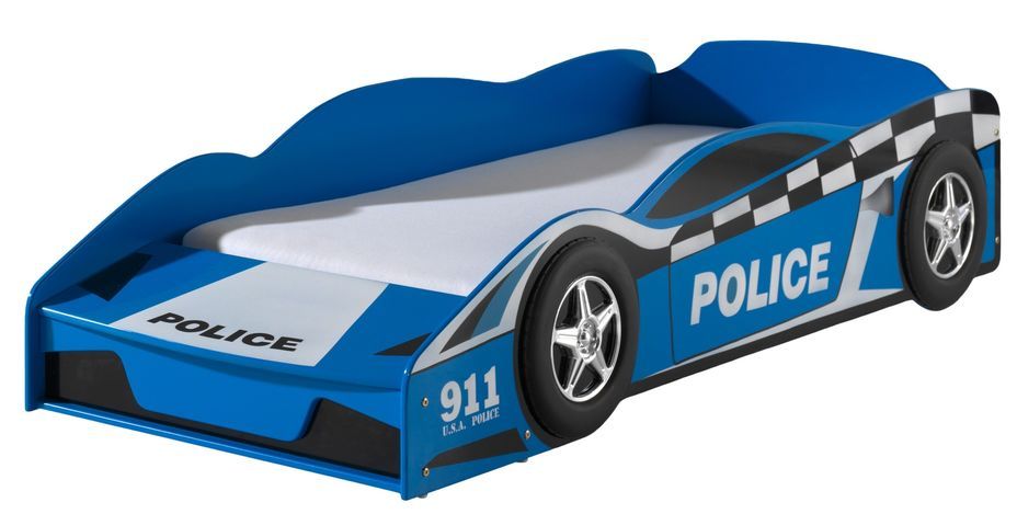 Lit voiture de police 70x140 cm bois bleu Todd - Photo n°1