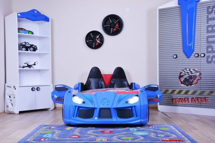 Lit voiture de sport bleu à Led avec effets sonores Competition 90x190 cm - Photo n°3