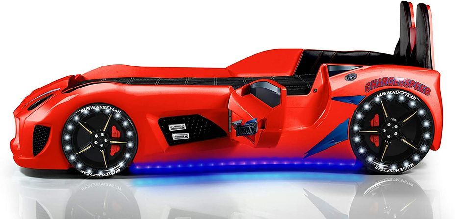 Lit voiture de sport rouge à Led avec effets sonores Competition 90x190 cm - Photo n°3