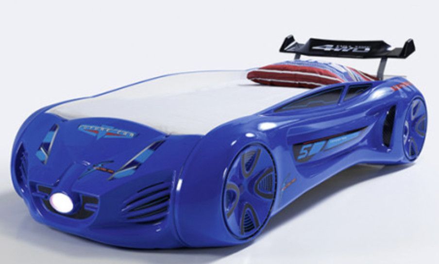 Lit voiture enfant futuriste bleu à Led avec effets sonores 90x190 cm - Photo n°1