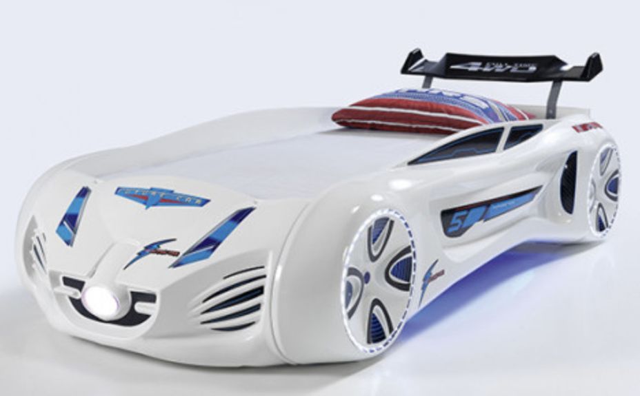 Lit voiture enfant futuriste blanche à Led avec effets sonores 90x190 cm - Photo n°1