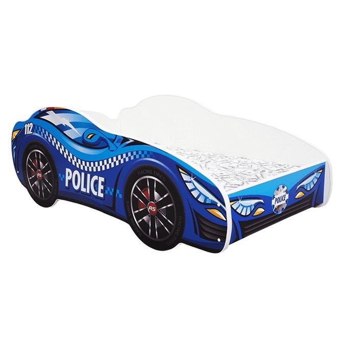 Lit voiture police bleu 80x160 cm - Sommier et matelas inclus - Photo n°1