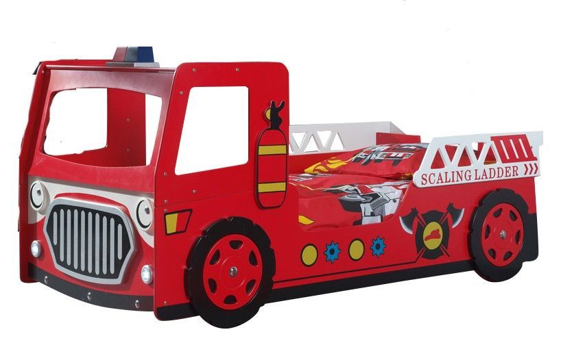 Lit voiture pompier 90x200 cm bois laqué rouge Cara - Photo n°3